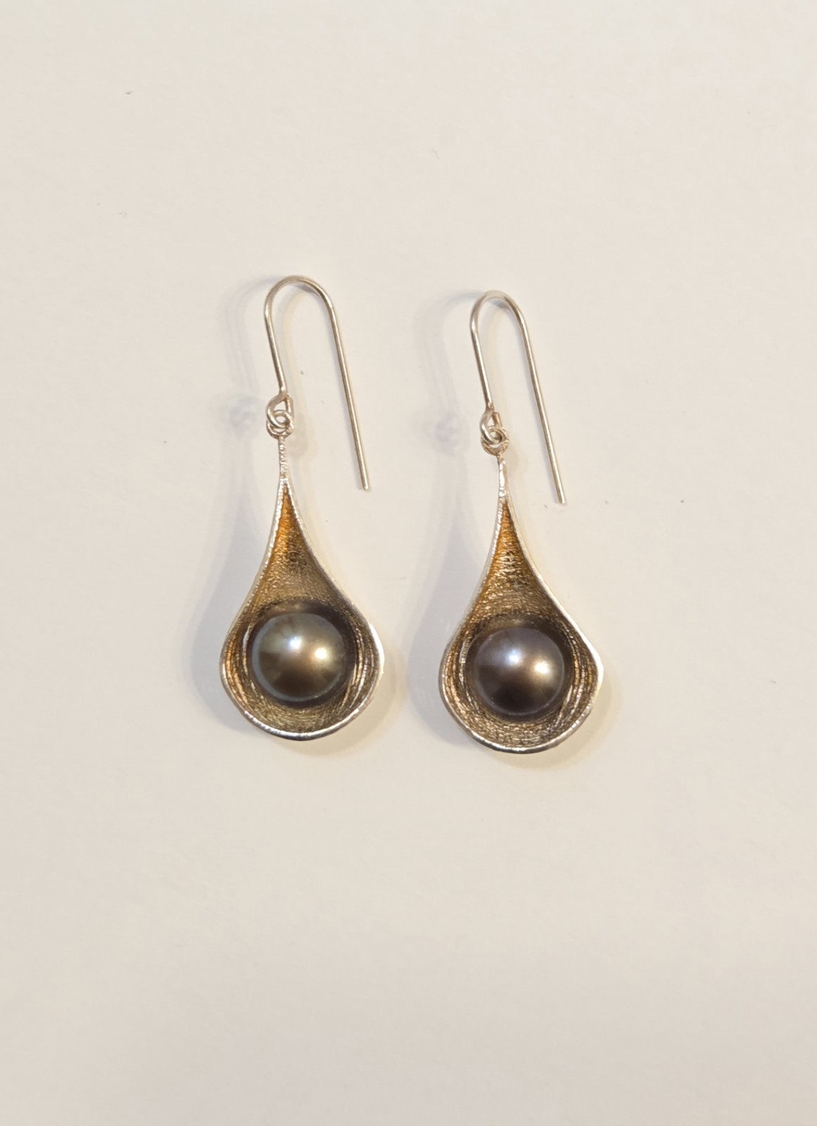 Vintage Tahitian Pearl Sterling Silver Pod Drop Italian Royal Chain RCI Earrings