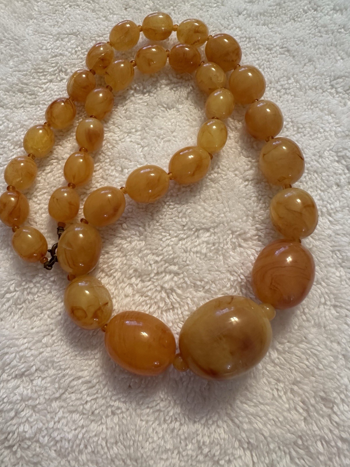 Antique Egg Yolk Translucent Lucite Beaded Necklace • 24” Graduated • 82g Estate