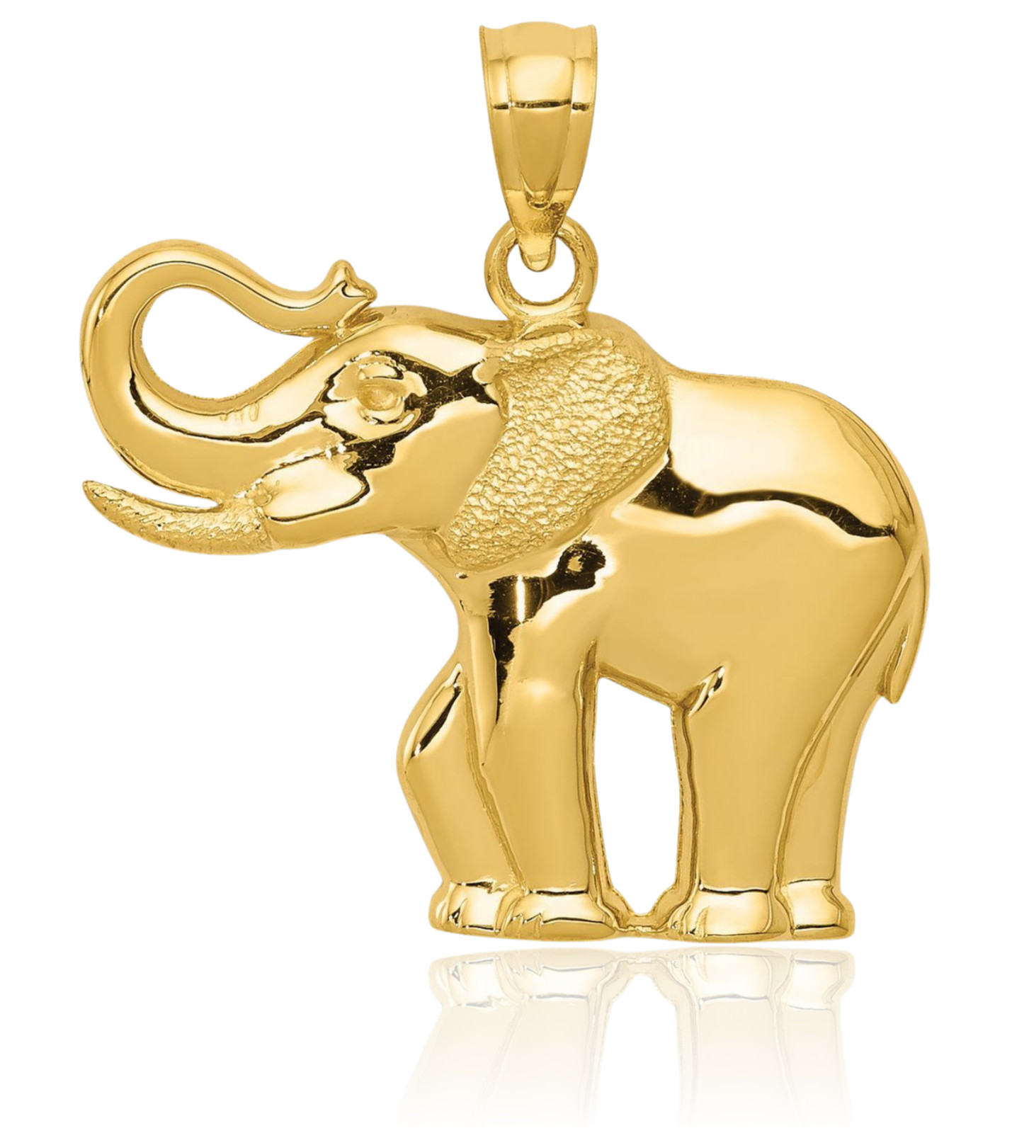14K Solid Yellow Gold Medium Elephant Pendant Necklace 22mm 7/8 inch Polished,