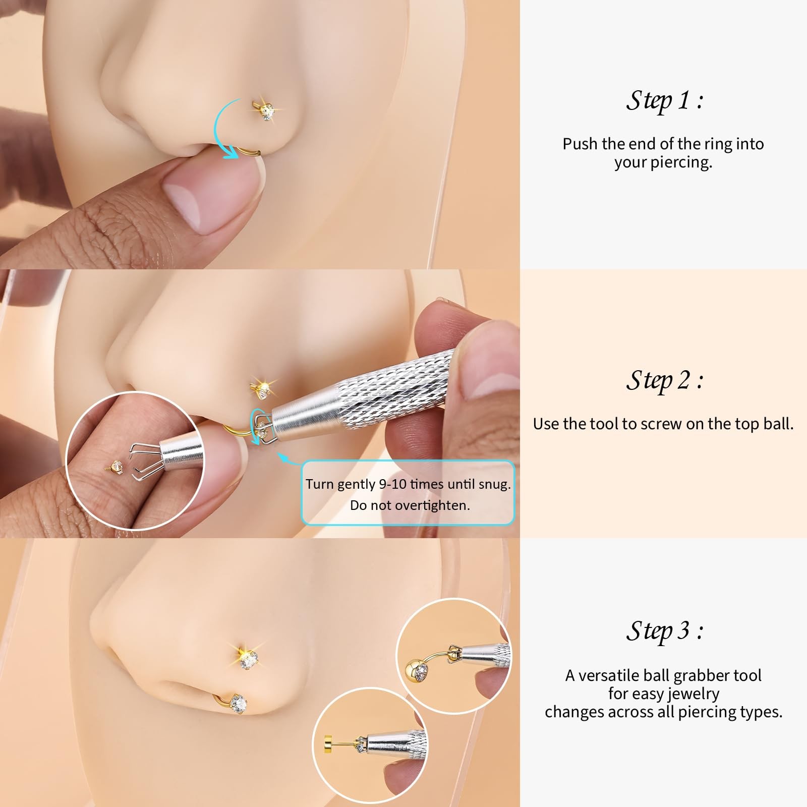 Titanium Horseshoe Nose Ring 20g 18g Gold Silver Double Gem Nose Rings Studs …