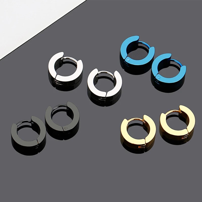 Titanium Hoop Earrings Mens and Womens Black Silver Gold Colored New