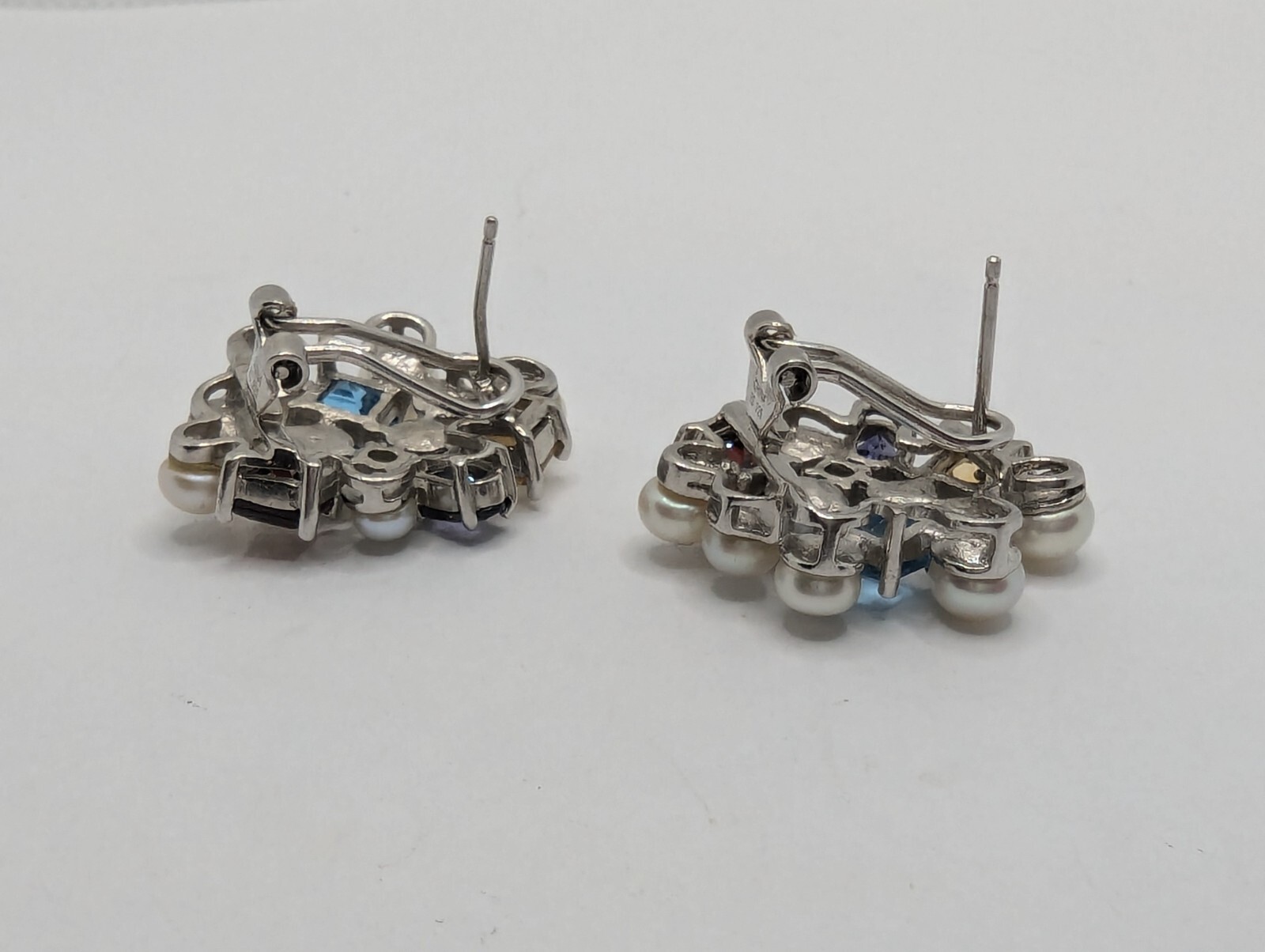 ROSS SIMONS Sterling Silver Cultured Pearl and Multi Gemstone Earrings