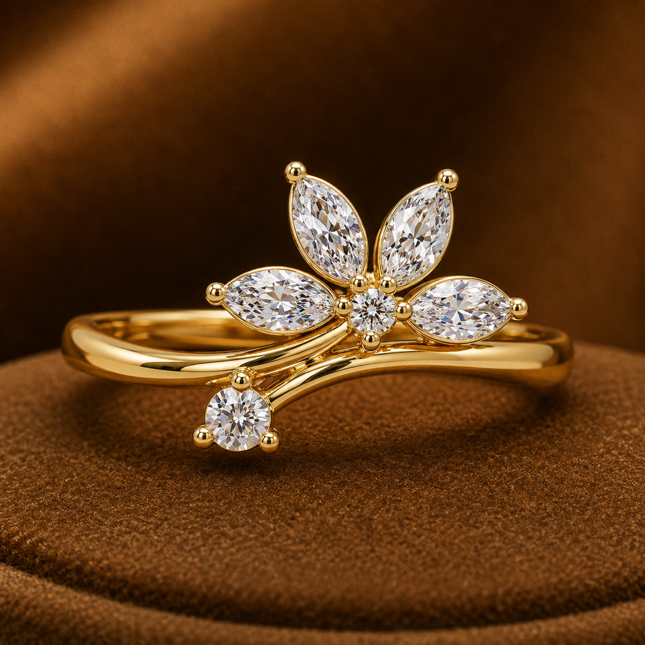 Marquise Cut Lab Grown Diamond Leaf Branch Wrap Ring 925 Silver 0.25 CTW DEF VVS