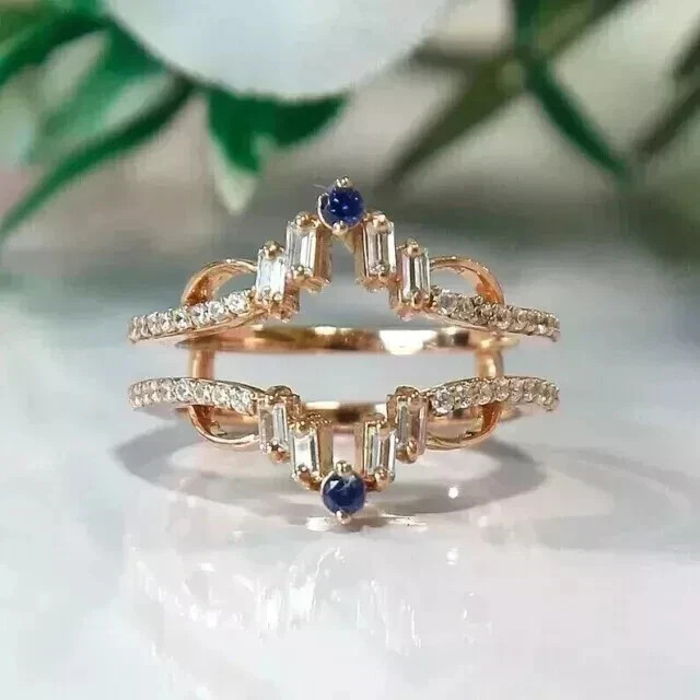 2.00Ct Baguette Cut Lab Created Diamond 14K Rose Gold Plated Enhancer Wrap Ring