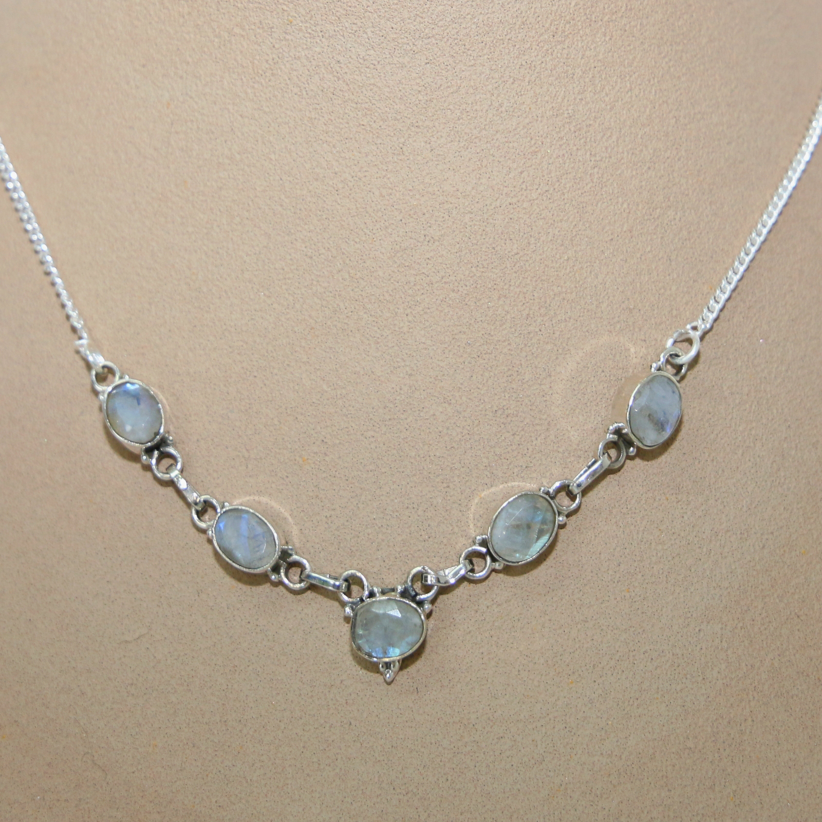 Moonstone necklace silver 925 chain necklace white blue shimmer cutstone ts