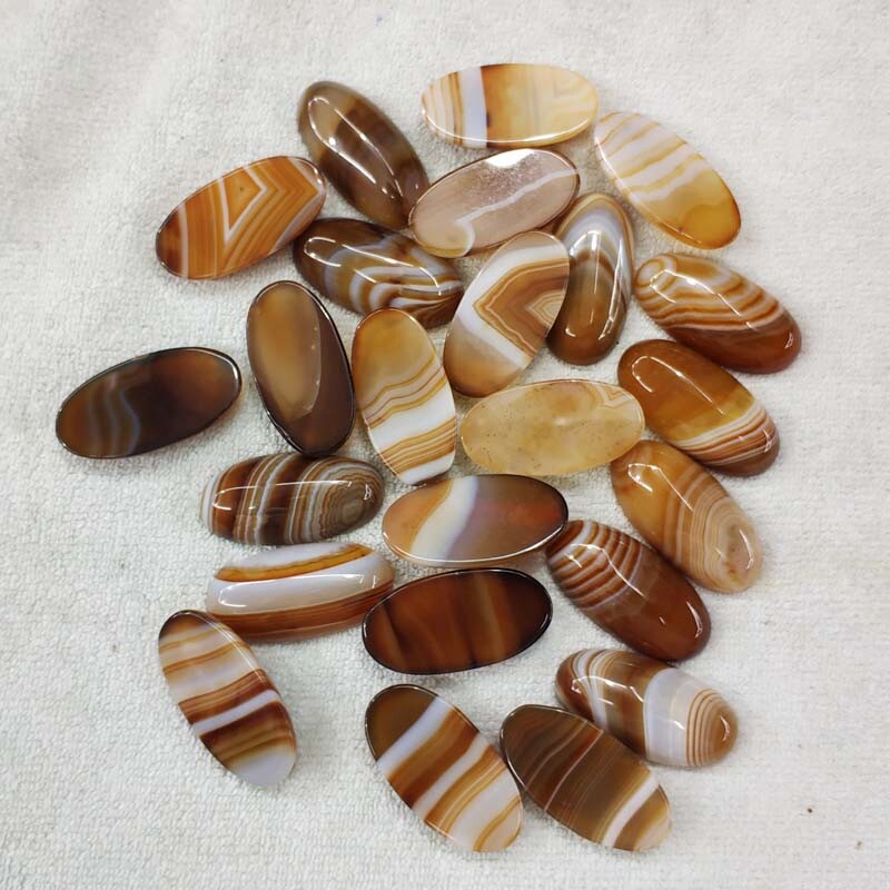 20pcs Natural Coffee Stripe Agate Oval Shape Cabochon Jewelry No Holes 15x30mm