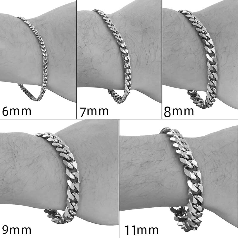 Curb bracelet solid stainless steel 6-11 mm wide / 18-23 cm men’s women gift