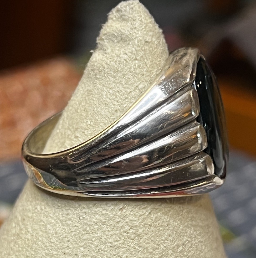 Vintage Sterling Silver Paua Shell Cabochon Ring Sz 14 Heavy 16g Fluted Shoulder