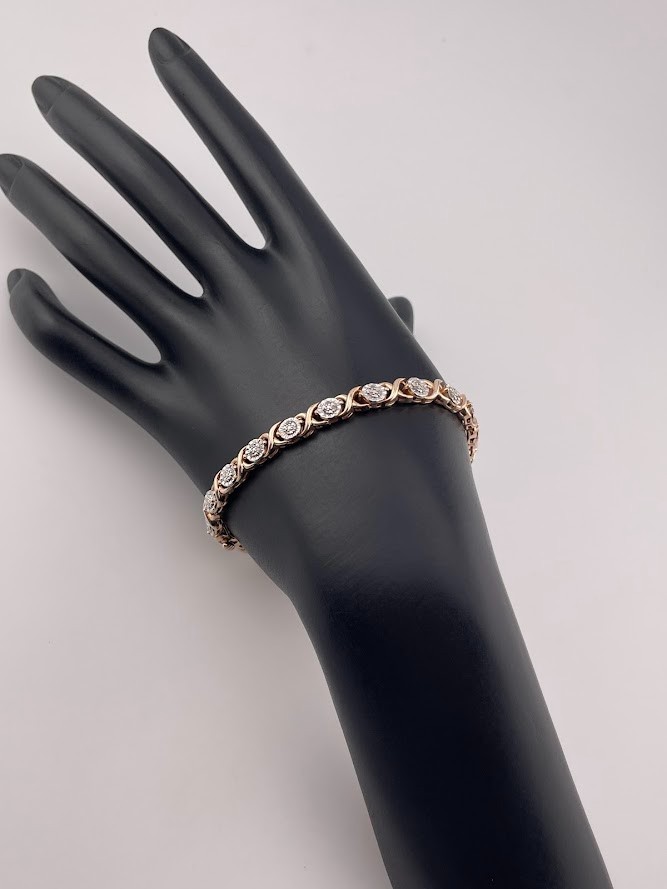 UNIQUE DESIGNS ROSE GOLD OVER 925 STERLING SILVER TENNIS BRACELET 7″ 3339
