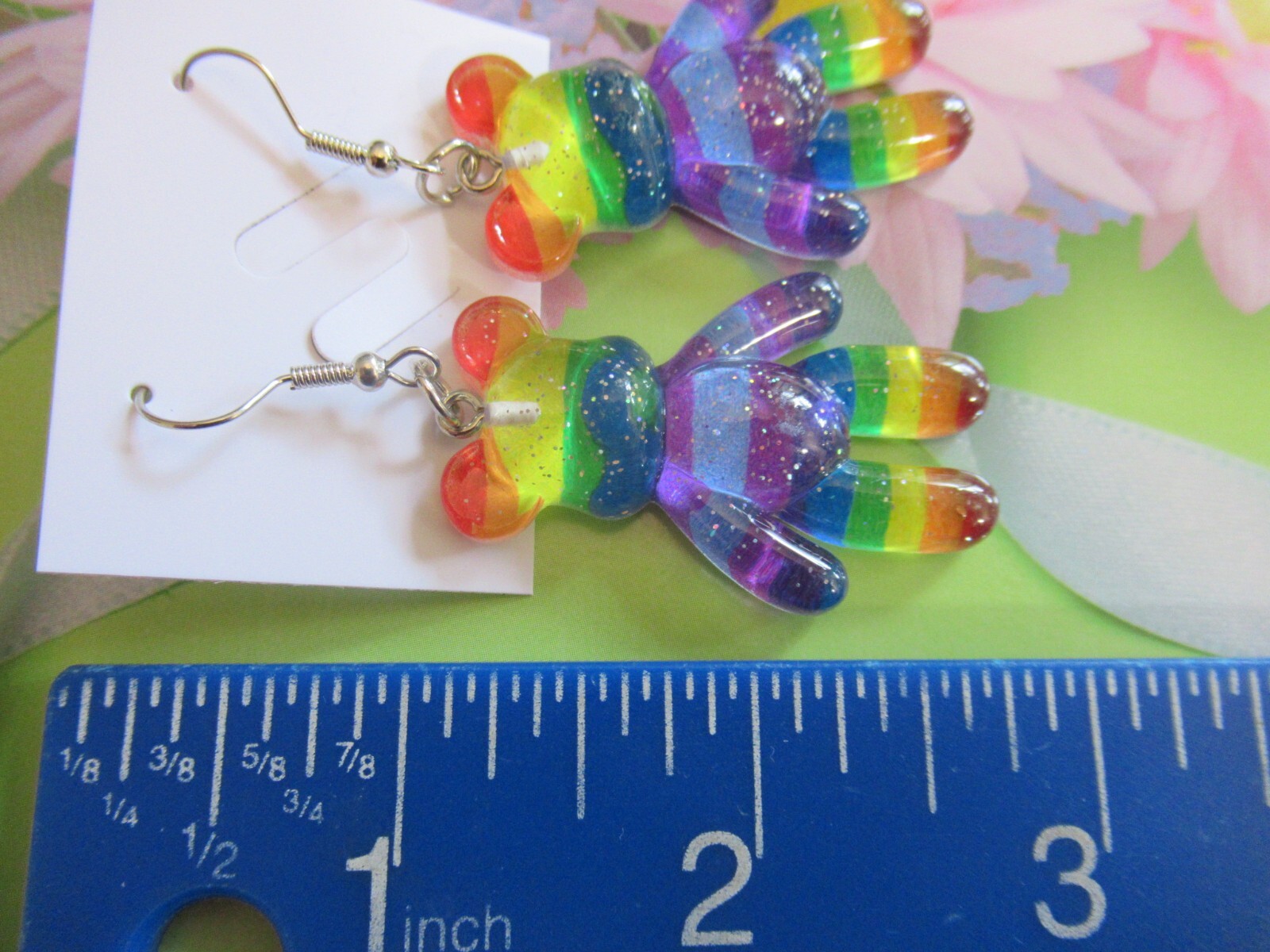 MULTICOLOR & PINK TONE GUMMY BEAR GLITTER DROP DANGLE EARRINGS- YOU CHOOSE