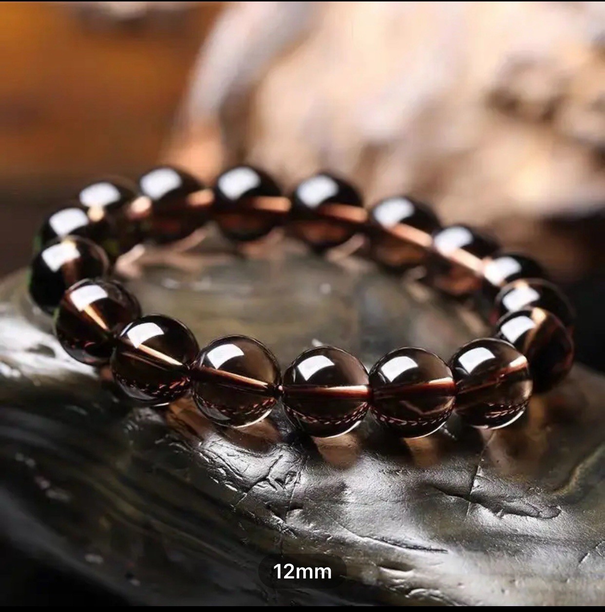 Natural Brazilian smoky quartz women’s bracelet 12mm