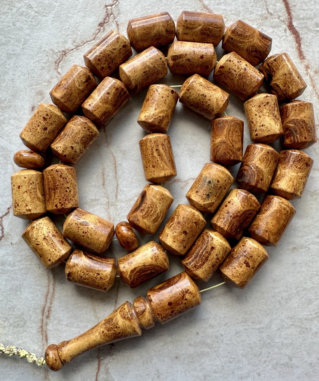 Big Baltic Amber 140g. Islamic Prayer Rosary Barrel 33 Brown Beads Pressed