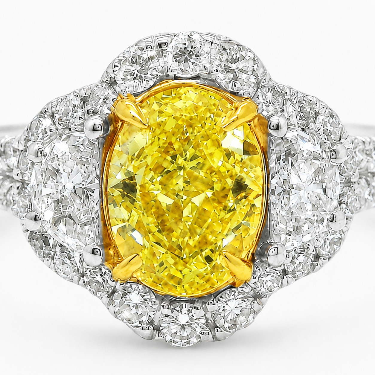 GIA Fancy Vivid Yellow Natural Diamond Ring 18K White Gold | 2.14ctw | Half Moon