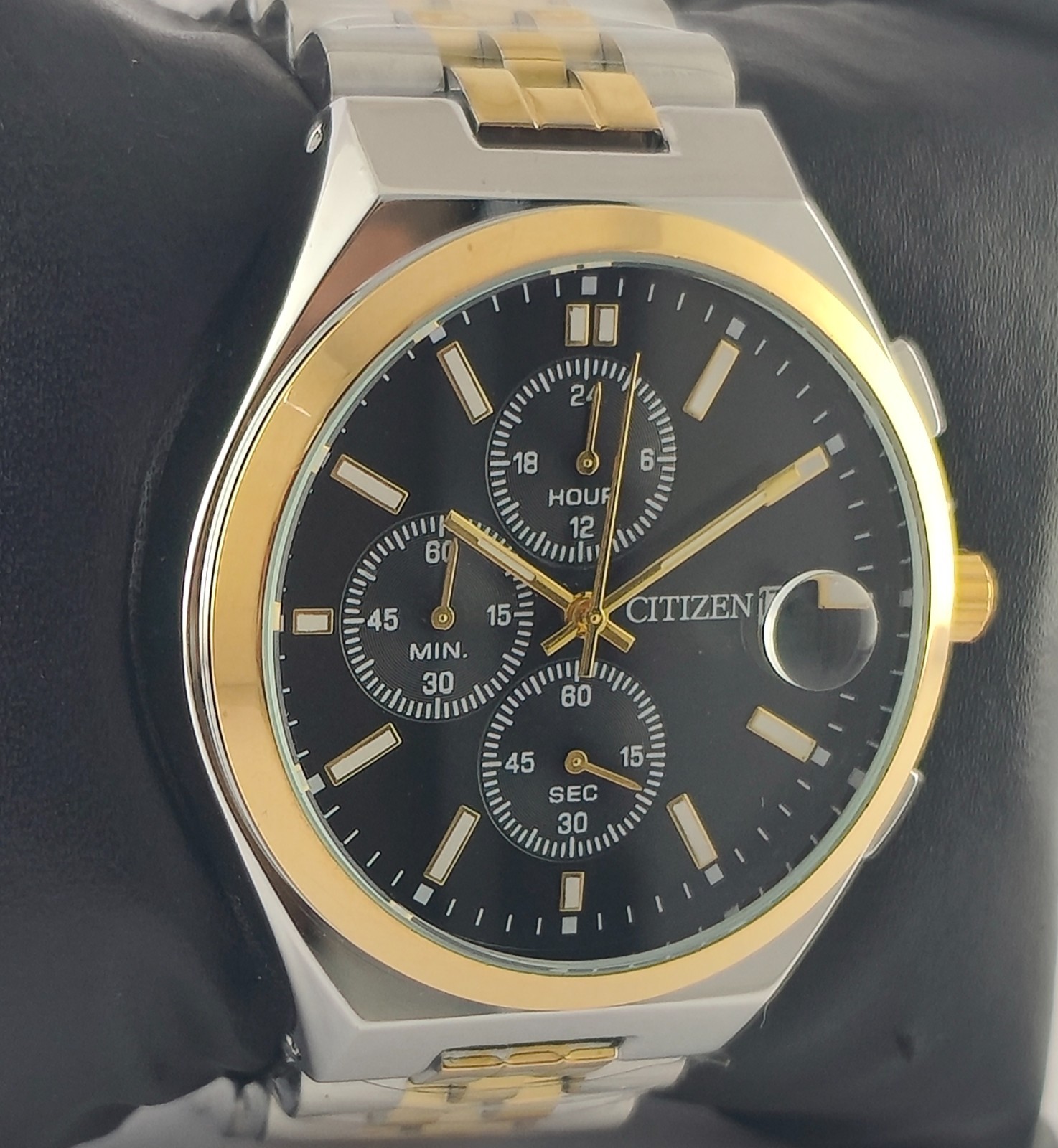 Citizen Chronograph Quartz Black Dial All Working Men Wristwatch Pre-Owned