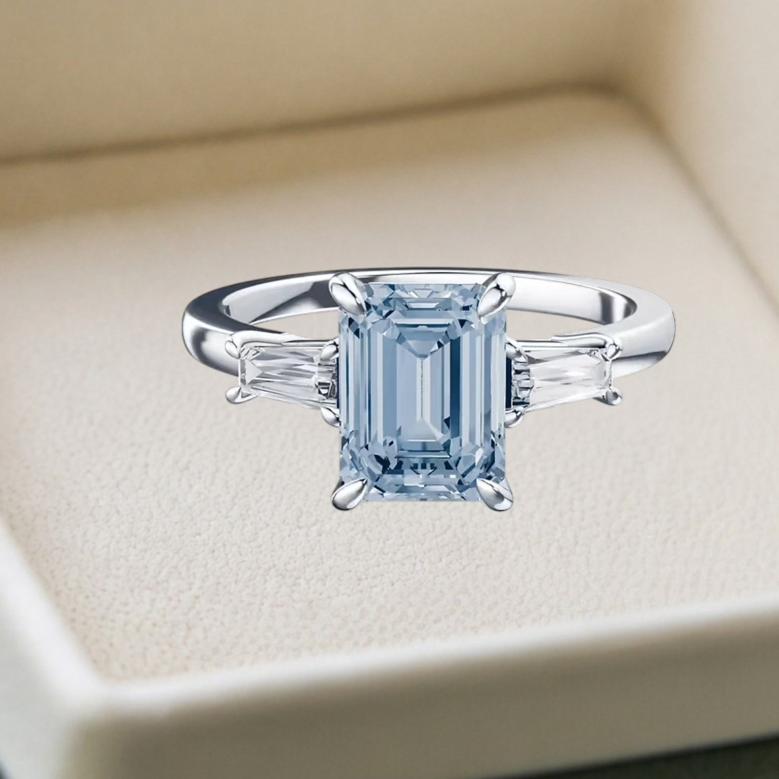 950 Platinum IGI Lab Grown Diamond Ring Fancy Intense Blue 3.20 Ct Emerald Cut