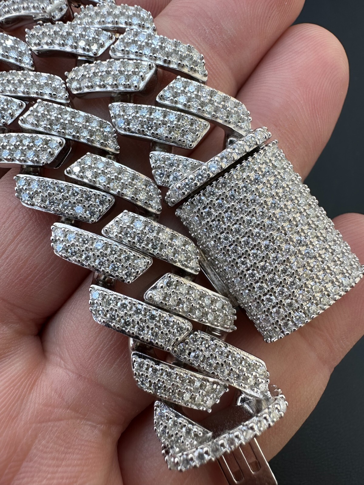 MOISSANITE Real Miami Cuban Link Prong Bracelet Iced Solid 925 Sterling Silver