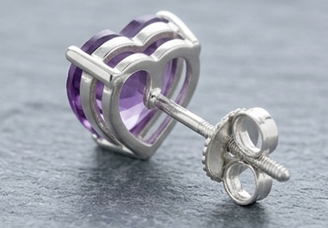 4ct Heart Simulated Purple Amethyst Stud Earrings 925 Sterling Silver Jewelry