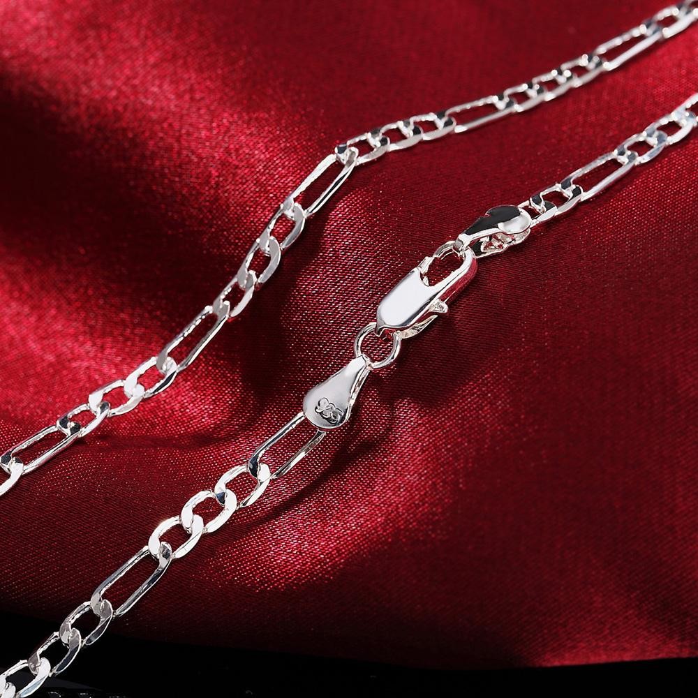 925 Silver4mm Chain Bracelet & Necklace Set for Men Women Wedding Gift