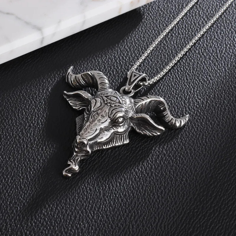 Retro Demon Satan Sheep Head Eye of Truth Lucifer Pendant Gothic Punk Necklace