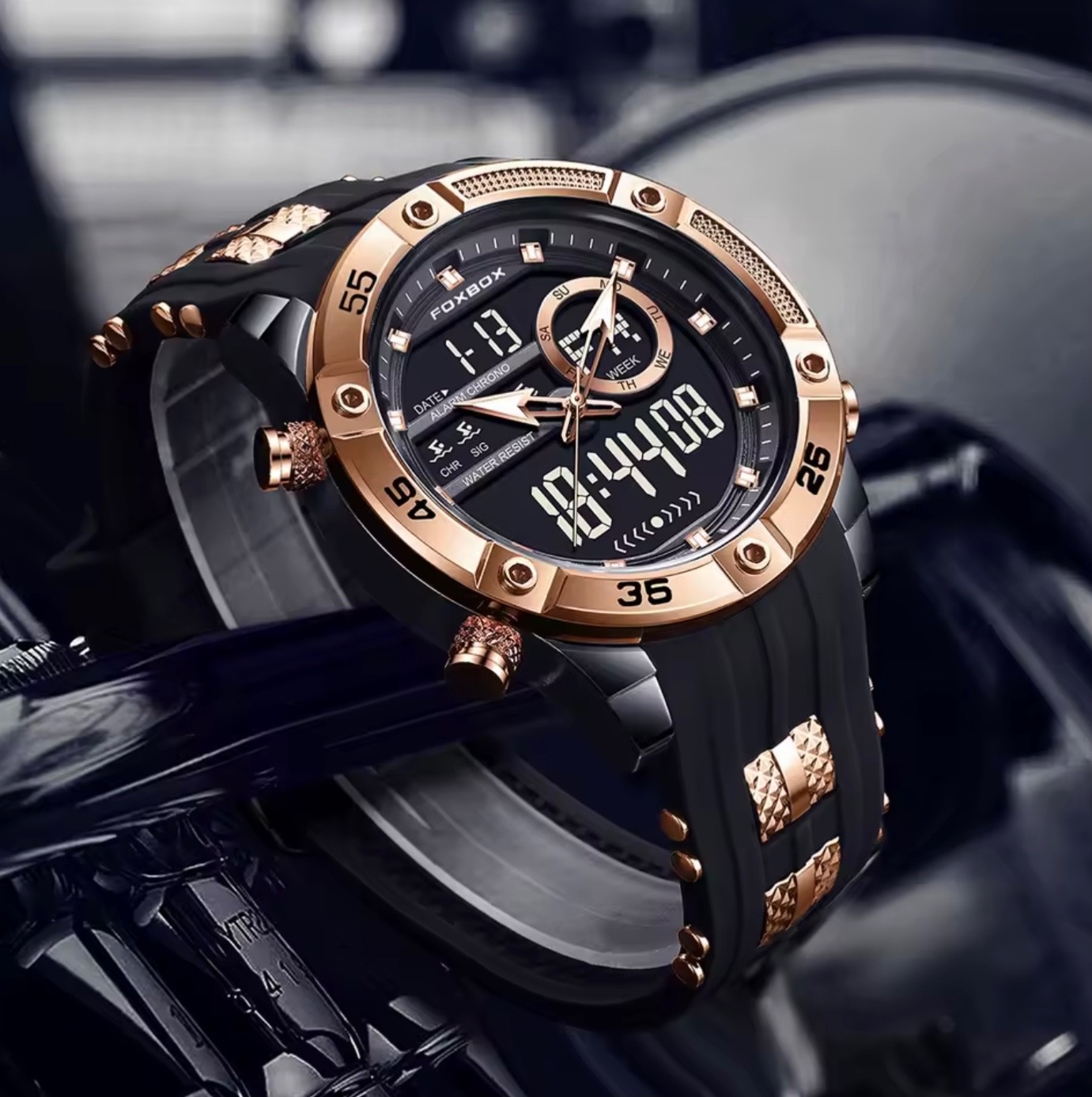 FOXBOX Mens Quartz Luxury Wristwatch Digital Analogue Rose Gold etc.