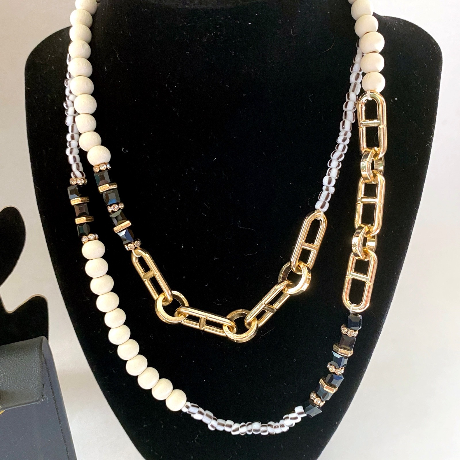 Lot of 8 Vintage to Now Costume Jewelry All Wearable – Gold Black White Mix