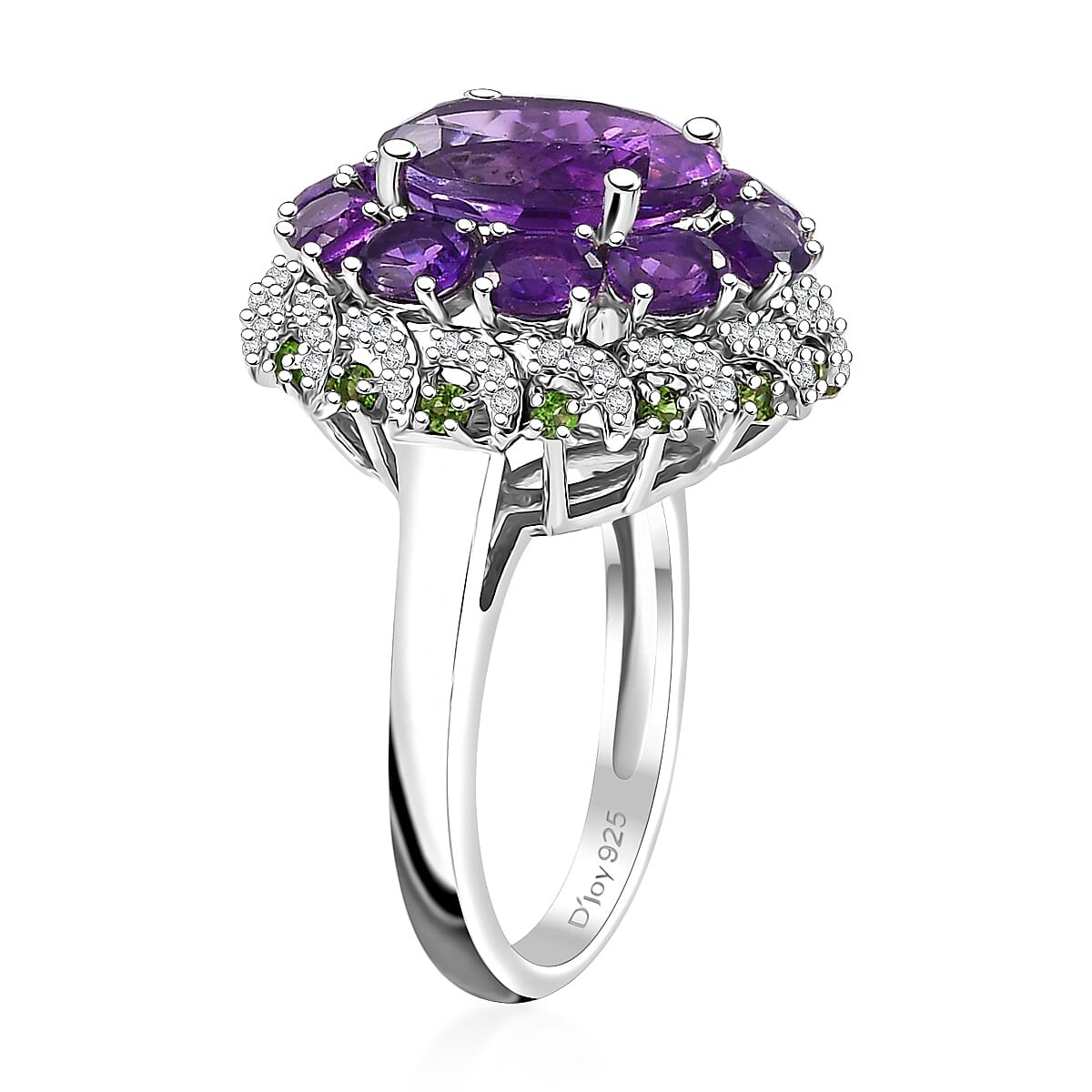 STUNNING!! 5.85ctw Moroccan Amethyst and Multi Gem Ring Rhodium Plated Size 7