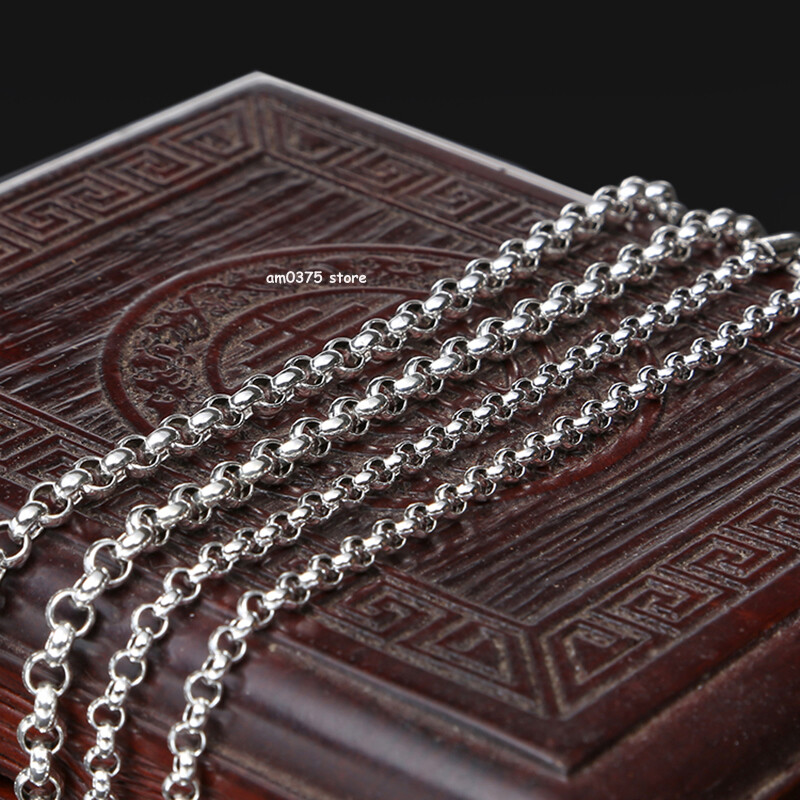 Real S925 Sterling Silver Necklace Women Men 3mm/4mm Rolo Chain Link 18 to 31inL