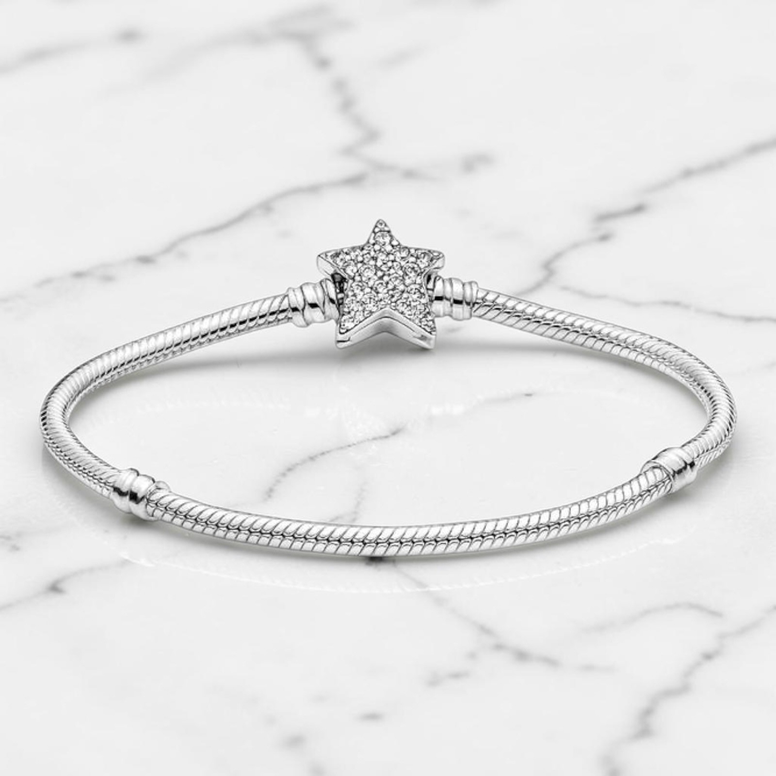 NEW Pandora Moments Asymmetric STAR CLASP Snake Chain Bracelet 6.7in – 17cm