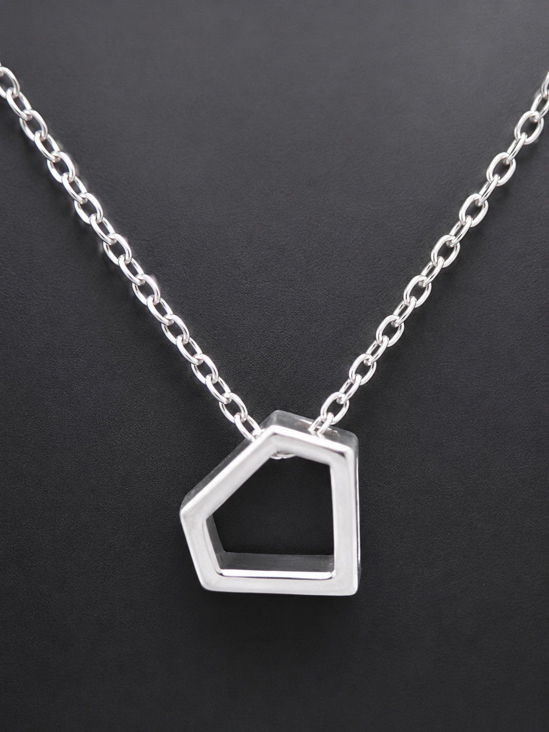 925 Sterling Silver Geometric Pentagon Pendant Necklace 18″ Chain Minimalist