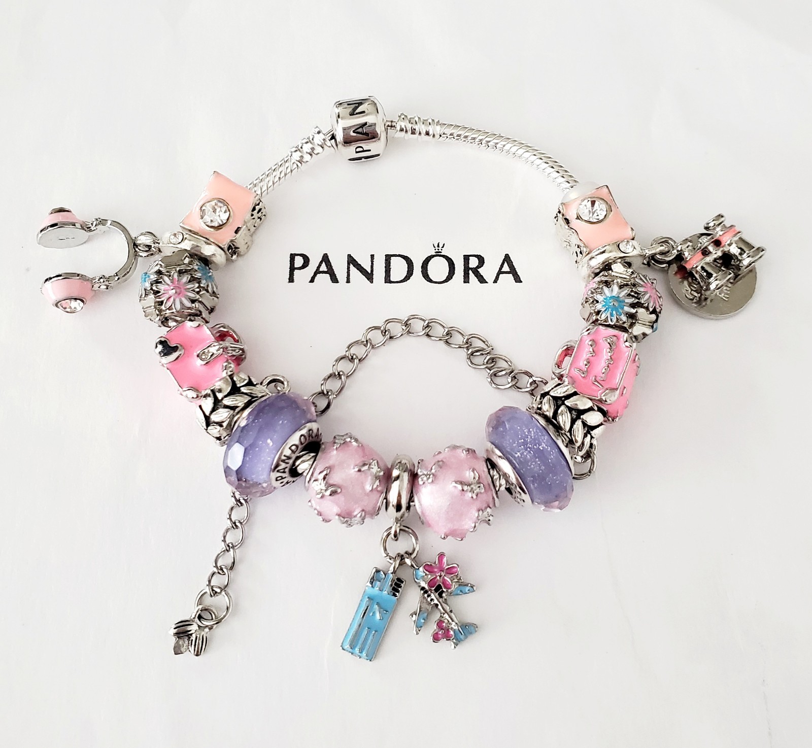 Authentic Pandora Travel Charm Bracelet Multicolor Gift Set New in Box
