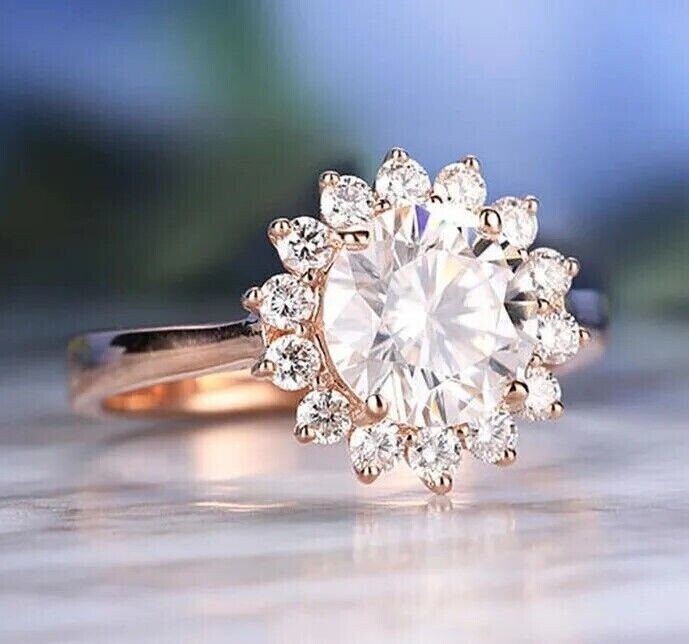 2Ct Round Cut Simulated Diamond Halo Engagement Ring 14k Rose Gold Plated