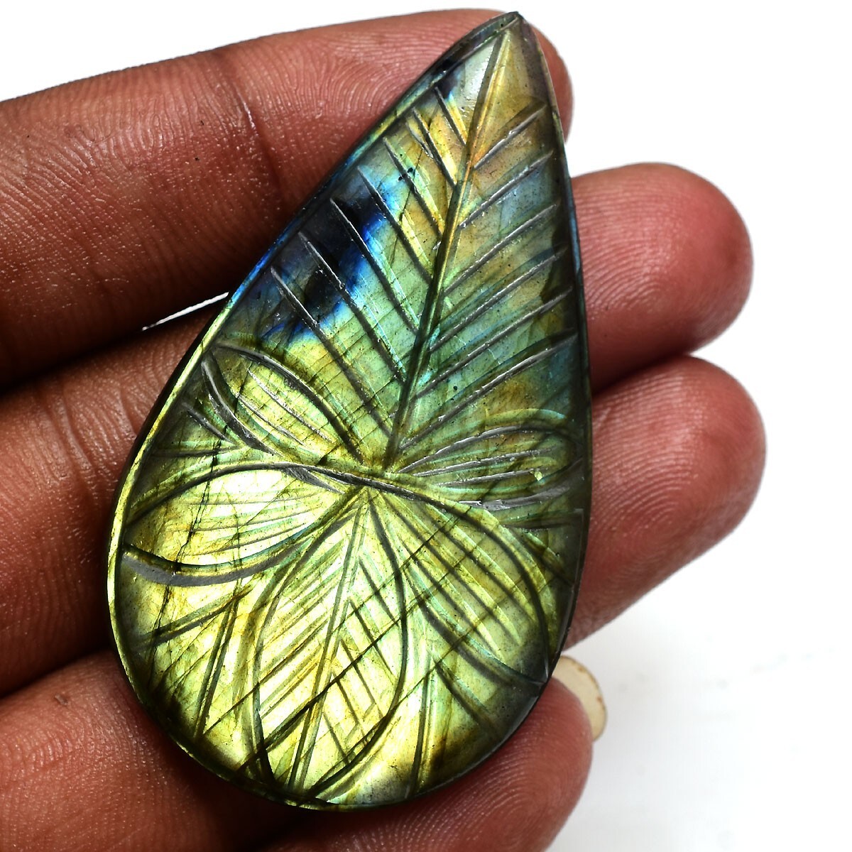 100.00 Cts Natural Labradorite Pear Hand Carving Flashy Untreated Loose Gemstone