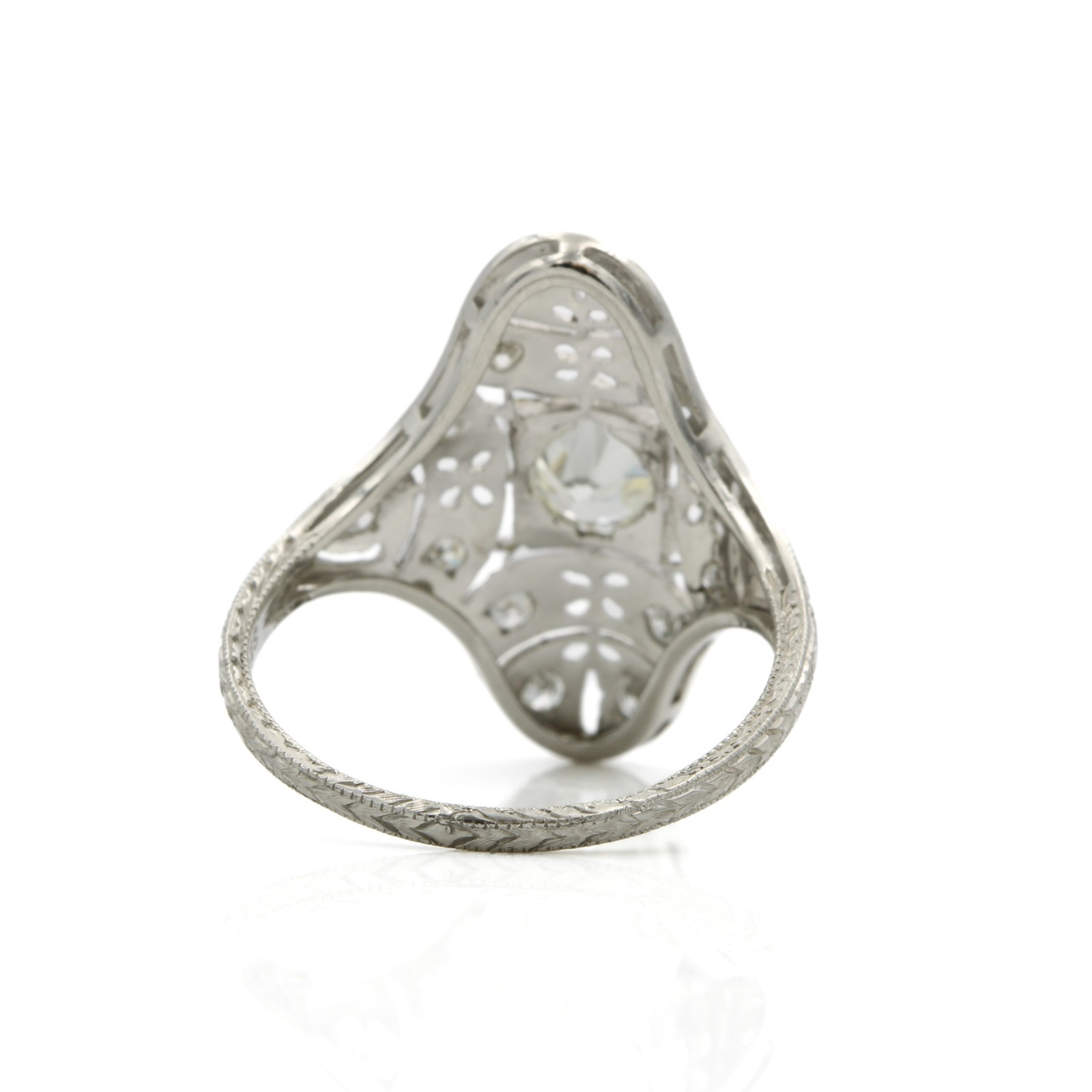Edwardian Platinum Die Struck 0.78ctw Diamond Filigree Sz 8 Ring #E139033-1