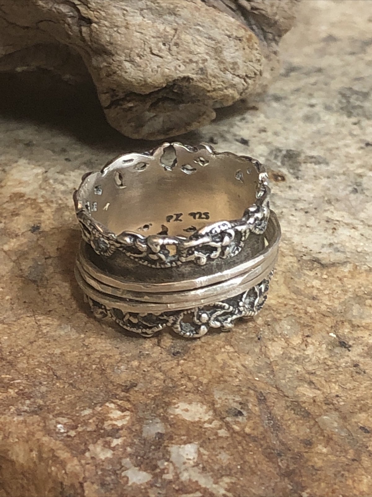 PZ Paz Creations 925 Sterling Spinner Swirl Open Work Ring 8.8g, 8s ISRAEL