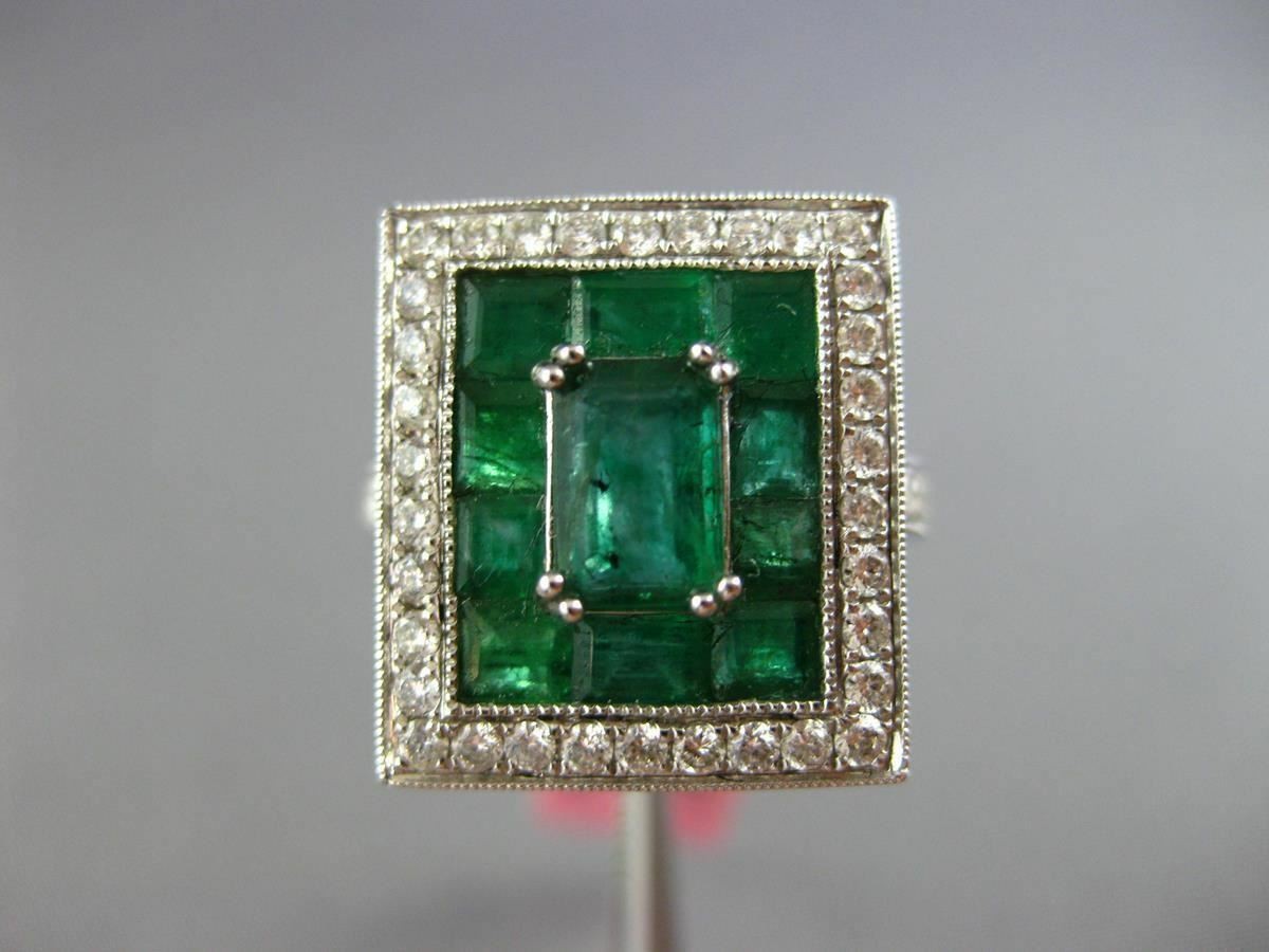 LARGE 3.24CT DIAMOND & AAA COLOMBIAN EMERALD 18K WHITE GOLD FILIGREE SQUARE RING