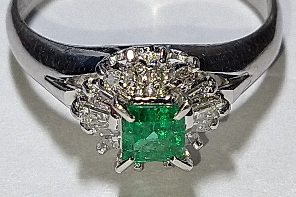 Solid platinum 0.57 carat natural emerald diamond ring 4.5 grams – pt900