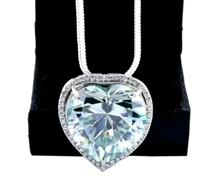 20.00 Ct Certified Lovely Treated Blue Diamond Solitaire Pendant In 925 Silver