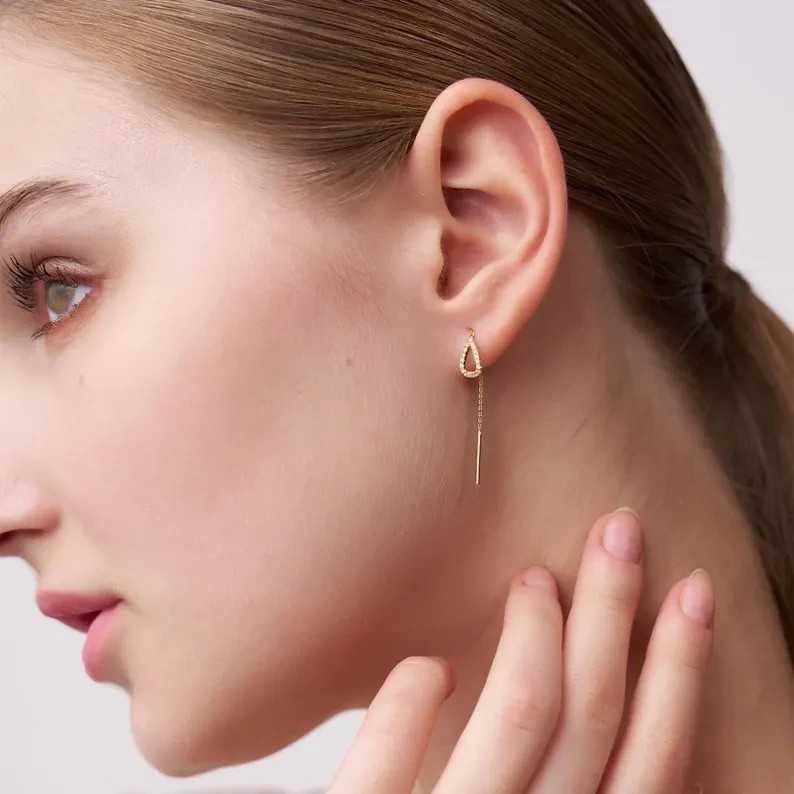 2Ct Round Cut Simulated Diamond Threader Drop Earrings In 14k Yellow Gold Plated