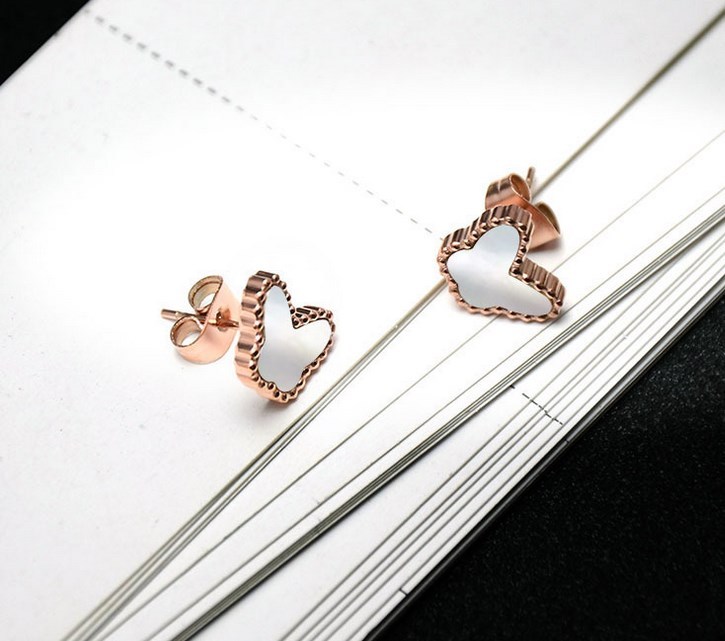 Rose Gold White Shell Inlay Butterfly Stud Earrings 925 Silver Set Gift Box A20