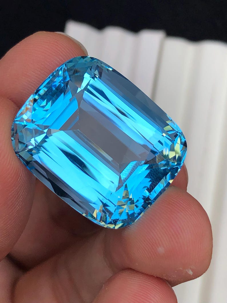 120 Ct GIE Certified Natural Brazilian Sky Blue Topaz Cushion Cut Loose Gemstone