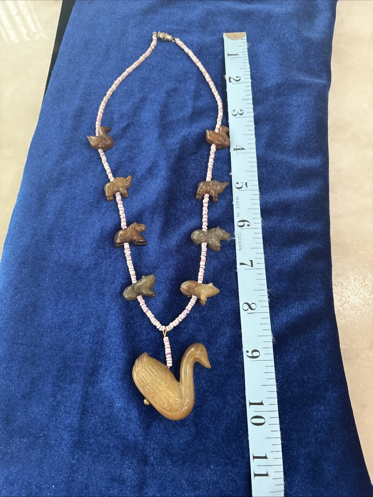 Vintage Chinese Export Carved Stone Zuni Style Necklace. Carved Animals.