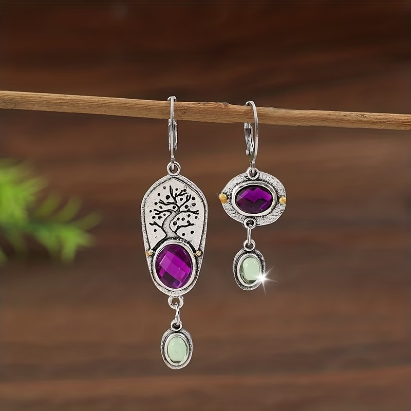 1 Pair Punk Style Asymmetrical Geometric Shape Inlaid Synthetic Gemstone Pendant