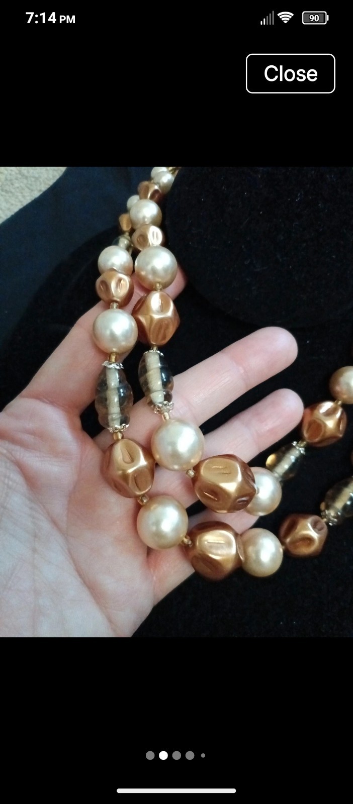Vintage Double Layer Vintage Cream & Champagne Color Necklace