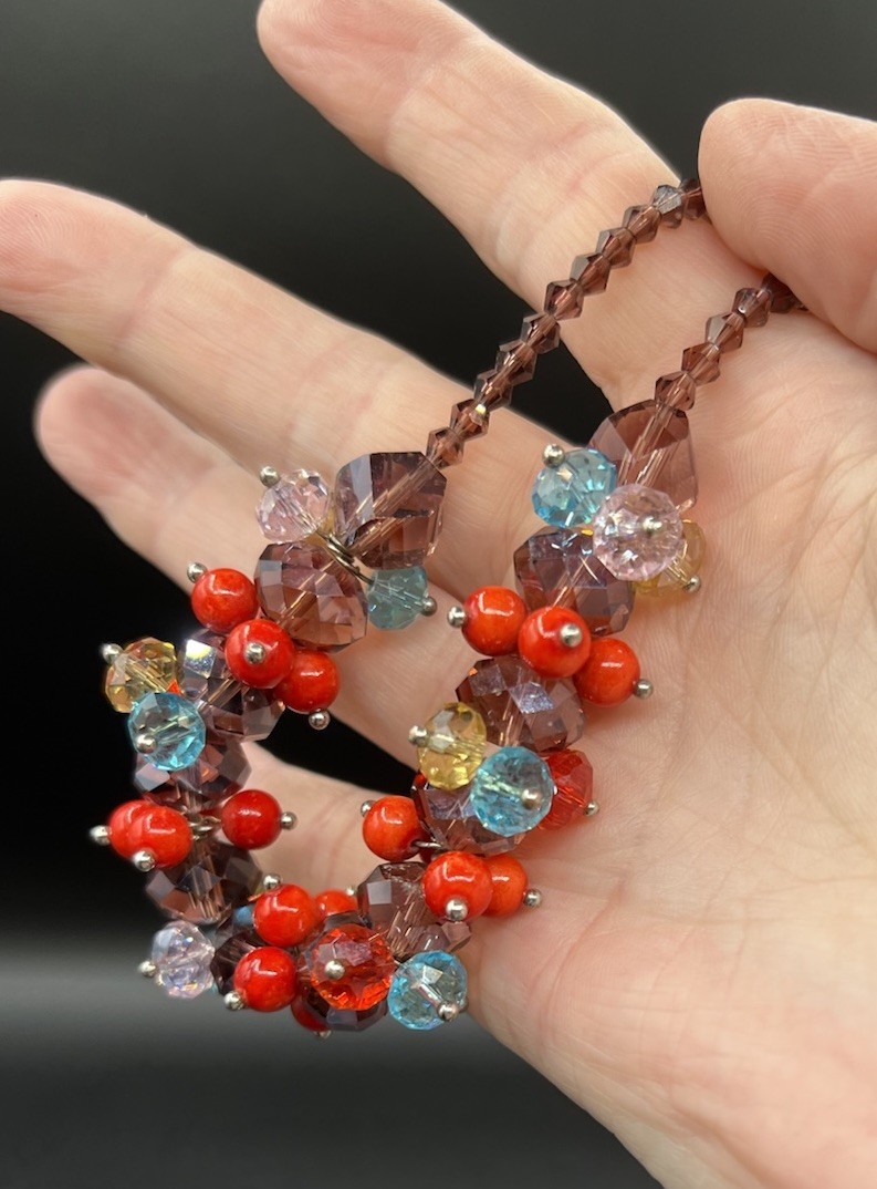 Faceted Glass Bead Cluster Necklace, 17”, 2” Extender