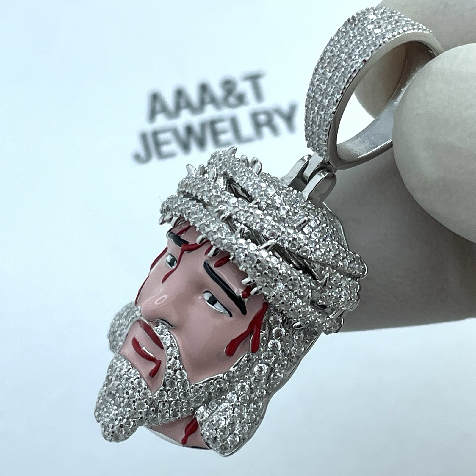 REAL 925 STERLING SILVER CUBIC ZIRCONIA JESUS FACE PENDANT