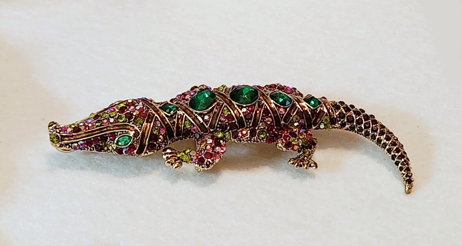 Giant & BEAUTIFUL RHINESTONE & ENAMEL Alligator /Crocodile BROOCH PIN 5.5″ x 2″