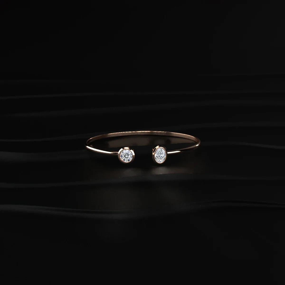 2Cttw Oval and Round Moissanite Toi et Moi Open Cuff Bracelet