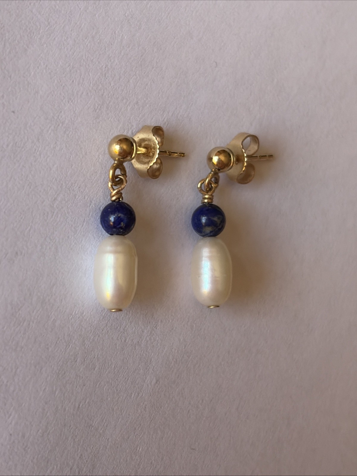 14kt Gold Pearl And Lapis Earrings