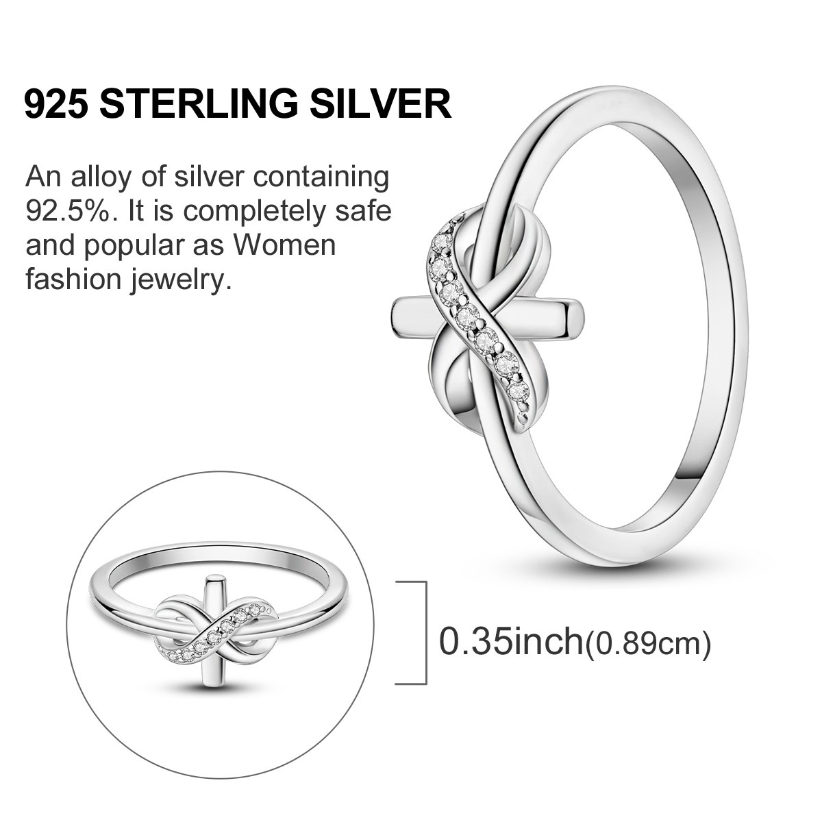LAZA Infinite Cross 925 Sterling Silver Finger Ring AAA Zircon Gift for Her