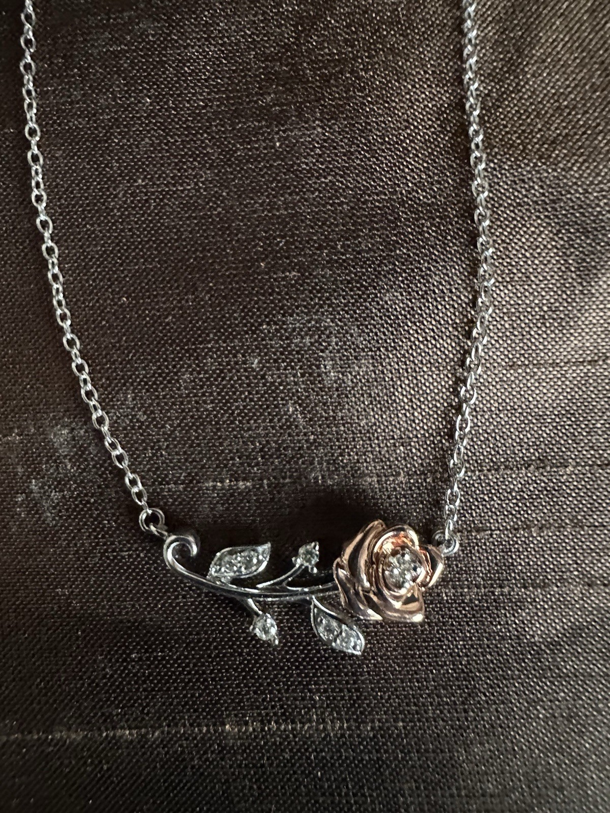 Zales Enchanted Disney Belle 1/10 CT T.W. Diamond Single Stem Rose Necklace